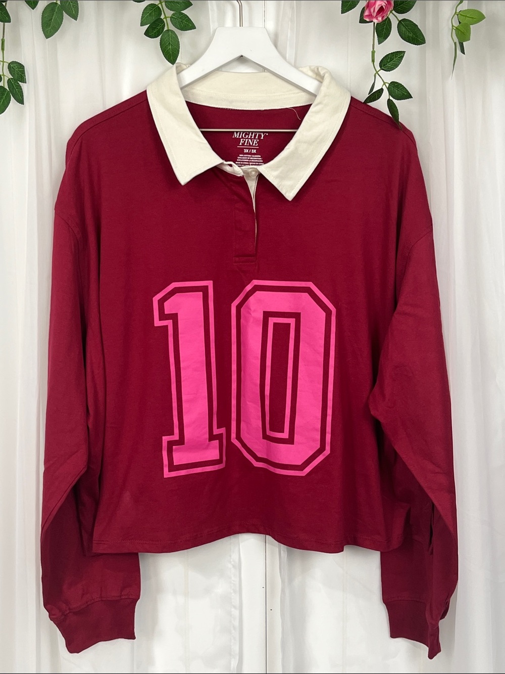 Mighty Find Rugby Shirt 3X Maroon & Pink 3 Button Close #10 Detail Side Slit NWT